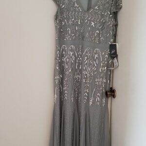 Adrianna Papell Silver Embellished Wedding Dress